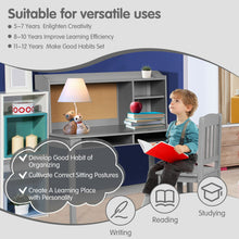 Load image into Gallery viewer, Kids Desk and Chair Set Study Writing Desk with Hutch and Bookshelves-Gray