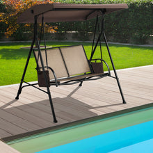 Load image into Gallery viewer, 2 Seat Patio Porch Swing with Adjustable Canopy Storage Pockets Brown