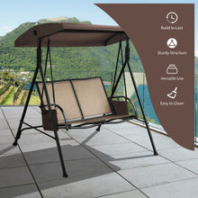 Load image into Gallery viewer, 2 Seat Patio Porch Swing with Adjustable Canopy Storage Pockets Brown