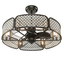 Load image into Gallery viewer, 30 Inch Caged Ceiling Fan With Light Crystal Lampshade 6 Light Bases-Brown