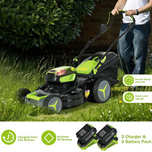 Load image into Gallery viewer, 40V 18 Inch Brushless Cordless Push Lawn Mower 4.0Ah Batteries and 2 Chargers-Green