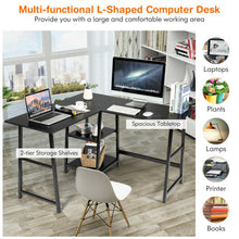 Load image into Gallery viewer, L Shaped Corner Computer Desk with Storage Shelves-Black