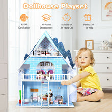 Load image into Gallery viewer, Wooden Dollhouse 3-Story Pretend Playset with Furniture and Doll Gift for Age 3+ Year