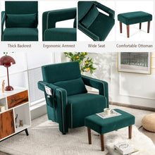 Load image into Gallery viewer, Modern Berber Fleece Single Sofa Chair with Ottoman and Waist Pillow-Green