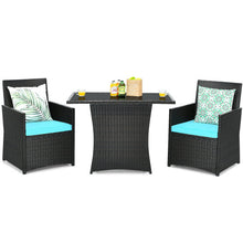 Load image into Gallery viewer, 3 Pieces Patio Rattan Furniture Set with Cushion and Sofa Armrest-Turquoise