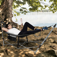 Load image into Gallery viewer, Folding Hammock Indoor Outdoor Hammock with Side Pocket and Iron Stand-Gray