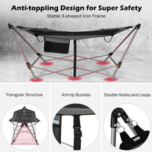 Load image into Gallery viewer, Folding Hammock Indoor Outdoor Hammock with Side Pocket and Iron Stand-Gray