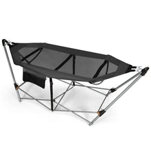 Load image into Gallery viewer, Folding Hammock Indoor Outdoor Hammock with Side Pocket and Iron Stand-Gray