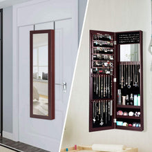 Load image into Gallery viewer, Full Length Mirror Jewelry Cabinet with Ring Slots and Necklace Hooks-Dark Brown