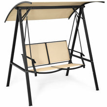 Load image into Gallery viewer, Outdoor Porch Steel Hanging 2-Seat Swing Loveseat with Canopy-Beige