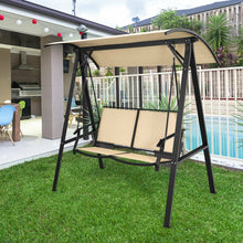 Load image into Gallery viewer, Outdoor Porch Steel Hanging 2-Seat Swing Loveseat with Canopy-Beige