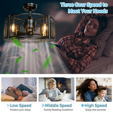 Load image into Gallery viewer, 20 Inch Caged Bladeless Ceiling Fan with Light Reversible Motor and Remote Control-Black