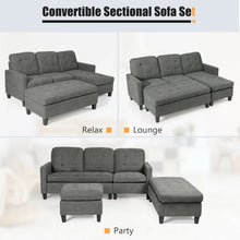 Load image into Gallery viewer, L-shaped Linen Reversible Sectional Sofa Couch with Ottoman-Gray