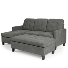 Load image into Gallery viewer, L-shaped Linen Reversible Sectional Sofa Couch with Ottoman-Gray