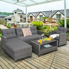Load image into Gallery viewer, 4 Pieces Patio Rattan Furniture Set with Cushion and Table Shelf-Gray
