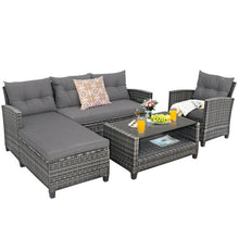 Load image into Gallery viewer, 4 Pieces Patio Rattan Furniture Set with Cushion and Table Shelf-Gray