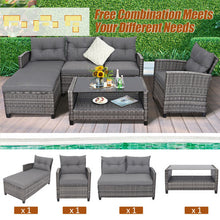 Load image into Gallery viewer, 4 Pieces Patio Rattan Furniture Set with Cushion and Table Shelf-Gray