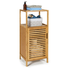 Load image into Gallery viewer, Bamboo Bathroom Storage Floor Cabinet with Door and Shelf Corner Cabinet