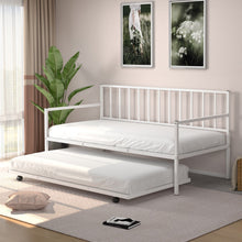 Load image into Gallery viewer, Twin Metal Daybed with Roll Out Trundle Heavy Duty Frame Sofa Bed Set White