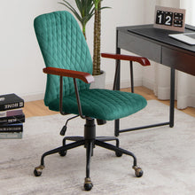 Load image into Gallery viewer, Velvet Home Office Chair with Wooden Armrest Green