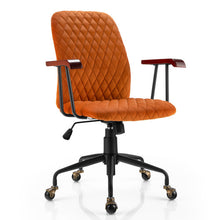 Load image into Gallery viewer, Velvet Home Office Chair with Wooden Armrest Orange