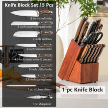 Load image into Gallery viewer, 15 Pieces Stainless Steel Knife Block Set with Ergonomic Handle