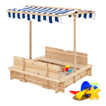 Load image into Gallery viewer, Kids Wooden Sandbox with Canopy and Foldable Bench Seats