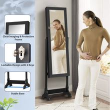 Load image into Gallery viewer, Lockable Mirrored Jewelry Cabinet Armoire Storage Organizer Box-Black