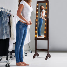 Load image into Gallery viewer, Mirrored Jewelry Cabinet Armoire Organizer w/ LED lights-Brown