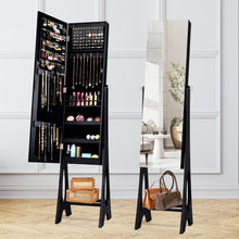 Load image into Gallery viewer, LED Jewelry Cabinet Armoire Organizer with Bevel Edge Mirror-Black