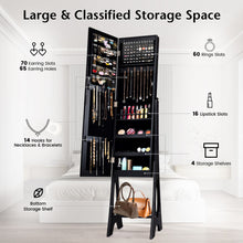 Load image into Gallery viewer, LED Jewelry Cabinet Armoire Organizer with Bevel Edge Mirror-Black