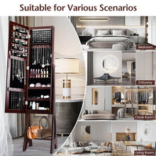 Load image into Gallery viewer, LED Jewelry Cabinet Armoire Organizer with Bevel Edge Mirror-Brown
