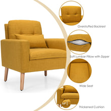 Load image into Gallery viewer, Accent Chair Cushioned Linen Armchair with Waist Pillow Sofa Chair-Yellow