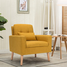 Load image into Gallery viewer, Accent Chair Cushioned Linen Armchair with Waist Pillow Sofa Chair-Yellow
