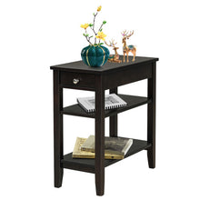 Load image into Gallery viewer, 3-Tier Side End Table with Drawer Double Shelf-Brown
