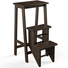 Load image into Gallery viewer, 3-in-1 Rubber Wood 3 Tier Folding Step Stool Ladder Storage Shelf-Brown