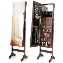 Load image into Gallery viewer, Standing Jewelry Cabinet with Full Length Mirror-Brown