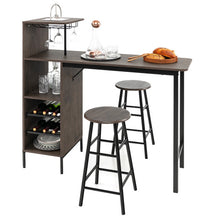 Load image into Gallery viewer, 3 Piece Bar Table and Chairs Set with 6-Bottle Wine Rack-Brown