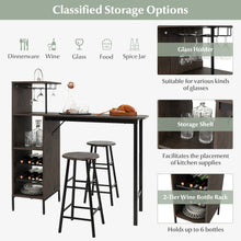 Load image into Gallery viewer, 3 Piece Bar Table and Chairs Set with 6-Bottle Wine Rack-Brown