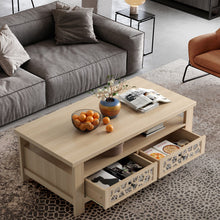 Load image into Gallery viewer, 3-tier Coffee Table with 2 Drawers and 5 Support Legs-Natural