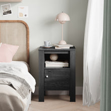 Load image into Gallery viewer, Compact Floor Farmhouse Nightstand with Open Shelf and Cabinet-Dark Gray