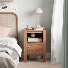 Load image into Gallery viewer, Compact Floor Farmhouse Nightstand with Open Shelf and Cabinet-Rustic Brown