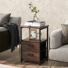 Load image into Gallery viewer, 3-Tier Retro Nightstand with 2 Removable Fabric Drawers and Open Shelf-Walnut