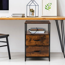 Load image into Gallery viewer, Industrial Dresser Organizer Unit with 2 Fabric Drawers and Sturdy Steel Frame-Rustic Brown