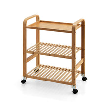 Load image into Gallery viewer, 3-Tier Multifunctional Bamboo Kitchen Rolling Cart with Locking Casters and Sided Handles-Natural