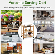 Load image into Gallery viewer, 3-Tier Multifunctional Bamboo Kitchen Rolling Cart with Locking Casters and Sided Handles-Natural