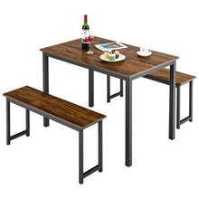 Load image into Gallery viewer, 3 Pieces Dining Table Set with 2 Benches for Dining Room Kitchen Bar-Brown