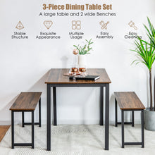 Load image into Gallery viewer, 3 Pieces Dining Table Set with 2 Benches for Dining Room Kitchen Bar-Brown