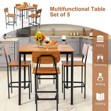 Load image into Gallery viewer, 5-Piece Industrial Dining Table Set with Counter Height Table and 4 Bar Stools-Walnut