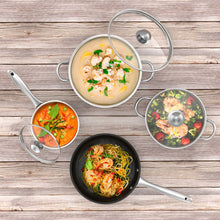 Load image into Gallery viewer, 7-Piece Stainless Steel Cookware Set with Tempered Glass Lid-Silver